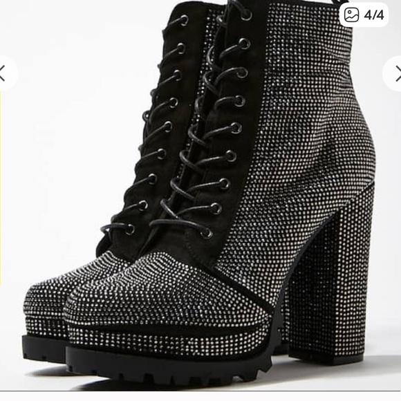 Shoes - Black and Silver Studded Platform Boots